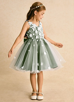 Azazie Junebug vestidos de niña de las flores Vestido de Marfil Oliva de Tul de Princesa con Encaje image4