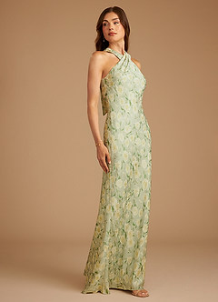 Azazie Doretta Robes de demoiselle d'honneur Robe Sirène en Floral Rêveur Plissée Sauge Rêveuse Florale image3