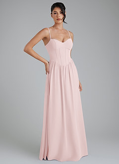 Azazie Alisha Bridesmaid Dresses Blushing Pink A-Line Corset Chiffon Dress image4