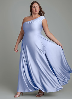 Azazie Melanie Vestidos de damas de honor Vestido Hielo de Satén Elástico de Línea A con Hombros descubiertos image10