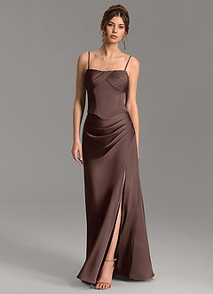 Azazie Nicki Bridesmaid Dresses Ganache Sheath Corset Stretch Satin Dress image6