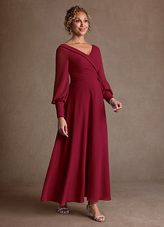 Azazie Paterson Suknie dla Matki Panny Młodej Linia A Pofałdowany Szyfon Długość kostki Sukienka image3