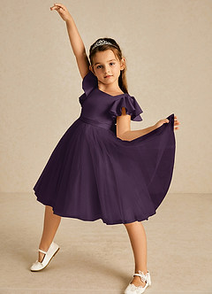 Azazie Kaeya Flower Girl Dresses Plum A-Line Bow Tulle Dress image2