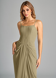 Azazie Anaïs Vestidos de damas de honor Vestido de Musgo Verde de Gasa de Corte Recto con Sin tirantes image7