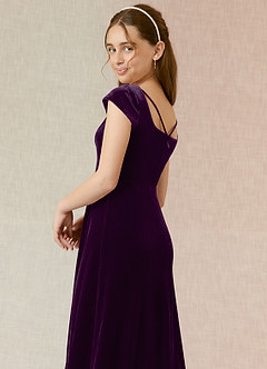 Azazie Gabi Junior Grape A-Line Velvet Dress image7