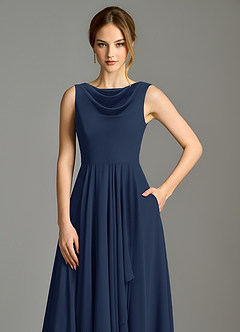 Azazie Wonderland Bridesmaid Dresses Dark Navy A-Line Pleated Chiffon Dress image7