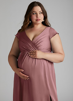 Azazie Allessia Maternity Bridesmaid Dresses A-Line Pleated Stretch Satin Floor-Length Dress image12