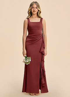 Azazie Adrienne Junior Robe Fourreau en Satin extensible Plissé Terracotta image3