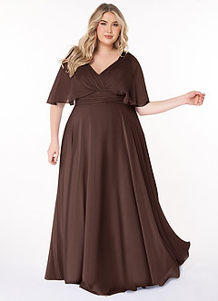 Azazie Pamela Robes de demoiselle d'honneur Robe Trapèze en Mousseline de soie Col V plissé Ganache image8