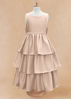 Azazie Margie Flower Girl Dresses English Rose A-Line Bow Stretch Satin Dress image4
