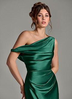 Azazie Emerson Bridesmaid Dresses Emerald Mermaid Off the Shoulder Metallic Satin Dress image7