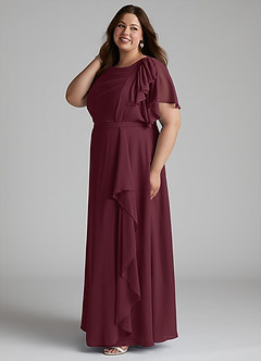 Azazie Aaliyah Robes de demoiselle d'honneur modestes Robe Trapèze Plissé à encolure dégagée Longueur ras du sol Mousseline de soie image7