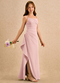 Azazie Cannoli Girls Formal Flower Girl Dresses Powder Pink A-Line Pleated Chiffon Dress image1