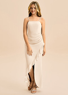 Azazie Buzzy Junior Robe Fourreau en Mousseline de soie Plissée Albâtre Blanc image4