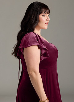 Azazie Bondi Brautjungfernkleider A-Linie Seitliche Cut-Outs Samt Kleid Cabernetrot image12