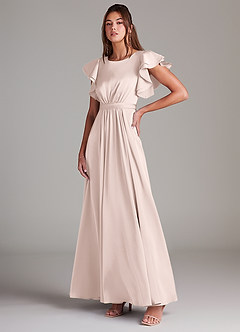 Azazie Daphne Modest Bridesmaid Dresses A-Line Ruched Stretch Satin Floor-Length Dress image4