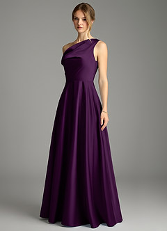 Azazie Xanthe Robes de demoiselle d'honneur Robe Trapèze en Satin extensible Épaules dénudées Grain De Raisin image4