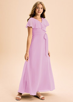 Azazie Lainey Junior A-Linie mit Taschen Chiffon Kleid Bonbonrosa image1