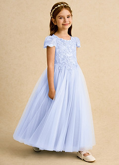 Azazie Puff Flower Girl Dresses Lavender Ball-Gown Lace Tulle Dress image3