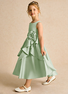 Azazie Hermia vestidos de niña de las flores Vestido de Salvia Polvorienta de Satin Mate de Corte En A con Sin mangas image4