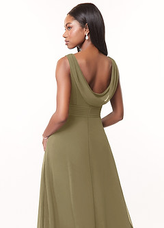 Azazie Karina Bridesmaid Dresses Moss Green A-Line Pleated Chiffon Dress image4