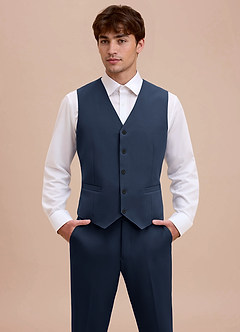 front Ethan Azul Marino Oscuro Chaleco de traje de tejido refinado