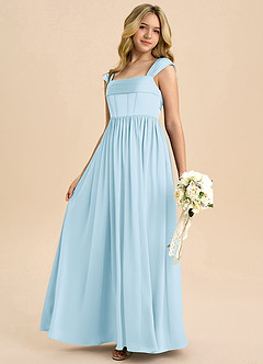 Azazie Hattie Junior Sky Blue A-Line Pleated Stretch Satin Dress image6