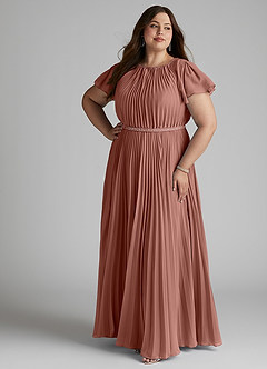Azazie Kara Modest Bridesmaid Dresses A-Line Pleated Chiffon Floor-Length Dress image13