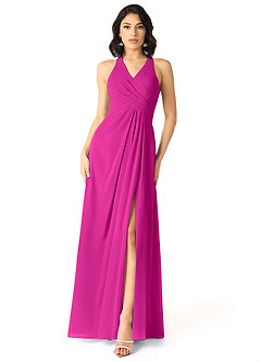 Azazie Danica Bridesmaid Dresses Fuchsia A-Line Pleated Chiffon Dress image1