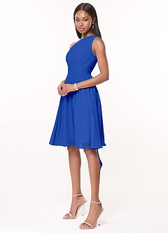 Azazie Katrina Bridesmaid Dresses Royal Blue A-Line One Shoulder Chiffon Dress image3