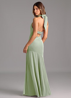 Azazie Drita Robes de demoiselle d'honneur Robe Trapèze en velours Plissée Vert Sauge image2