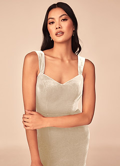 Azazie Lanessa Bridesmaid Dresses Champagne Mermaid V-Neck Keyhole Back Velvet Dress image3