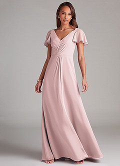 Azazie Soren Bridesmaid Dresses Blushing Pink A-Line Ruched Chiffon Dress image3