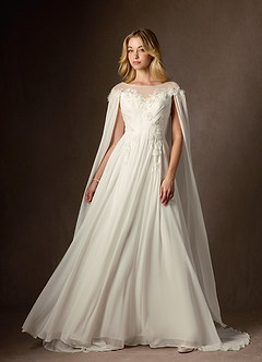 Azazie Linnea Wedding Dresses Cream A-Line Scoop Chiffon Dress image1