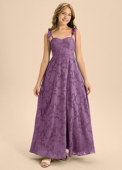 Azazie Rosey Junior Abito A-Line in Burnout Floreale Scollo a Cuore Glicine image4