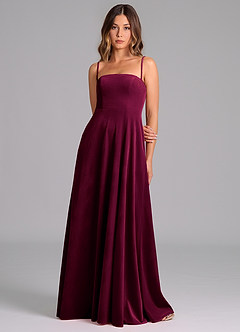 Azazie Wren Brautjungfernkleider A-Linie Schulterfrei Samt Kleid Cabernetrot image6