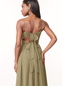 Azazie Zeya Bridesmaid Dresses Moss Green A-Line V-Neck Pleated Chiffon Dress image2