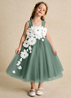 Azazie Dovey Flower Girl Dresses Eucalyptus Ball-Gown Bow Tulle Dress image2