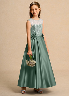 Azazie Candy Girl vestidos de niña de las flores Vestido de Eucalipto de Satin Mate de Princesa con Lazo image7