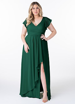 Azazie Omari Robes de demoiselle d'honneur Robe Trapèze en Mousseline de soie émeraude image7