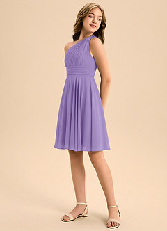 Azazie Charlize Junior Linia A Pofałdowany Szyfon Mini Młodsza druhna Sukienka image4