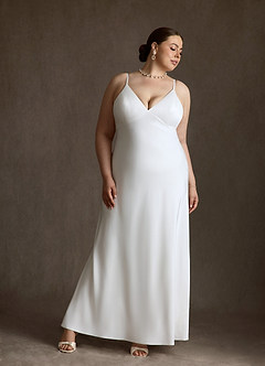 Azazie Caity Robes de mariée Robe Ajusté et évasé en Crêpe Dos Satin Blanc De Diamant image17