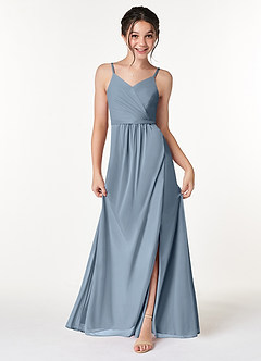 Azazie Luxy Junior Plissee Gittergewebe Kleid Staubblau image1