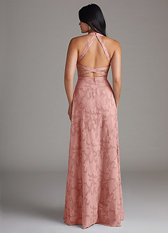 Azazie Clarice Bridesmaid Dresses Rosette A-Line Side Slit Floral Burnout Dress image2