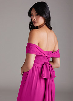 Azazie Lamara Robes de demoiselle d'honneur Combinaison Convertible en Mousseline de soie Épaule décolletée Fuchsia image6
