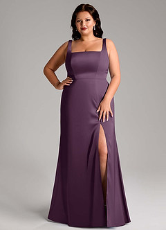 Azazie Frostine Bridesmaid Dresses Plum A-Line Bow Stretch Satin Dress image12