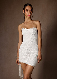 Azazie Starla Wedding Dresses Diamond White Sheath Strapless Lace Dress image2