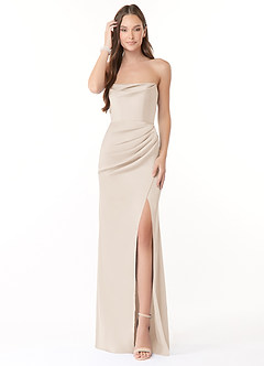 Azazie Leonis Brautjungfernkleider Wandelbar Meerjungfrau-Linie Plissee Stretch-Satin Kleid Alabaster Weiß image4
