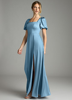 Azazie Fyona Suknie dla druhen Linia A Pofałdowany Satyna elastyczna Do ziemi Sukienka image10