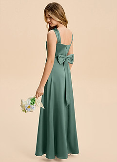 Azazie Kiki Junior Eucalyptus A-Line Bow Stretch Satin Dress image6